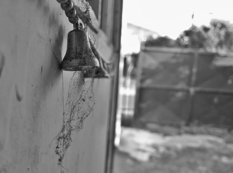 Esta imagen retrata unas campanas que están colgadas en la puerta que da hacia el patio de mi casa, siento que las telarañas le dan un toque antiguo a la foto, bueno quizás es solo mi percepción. 